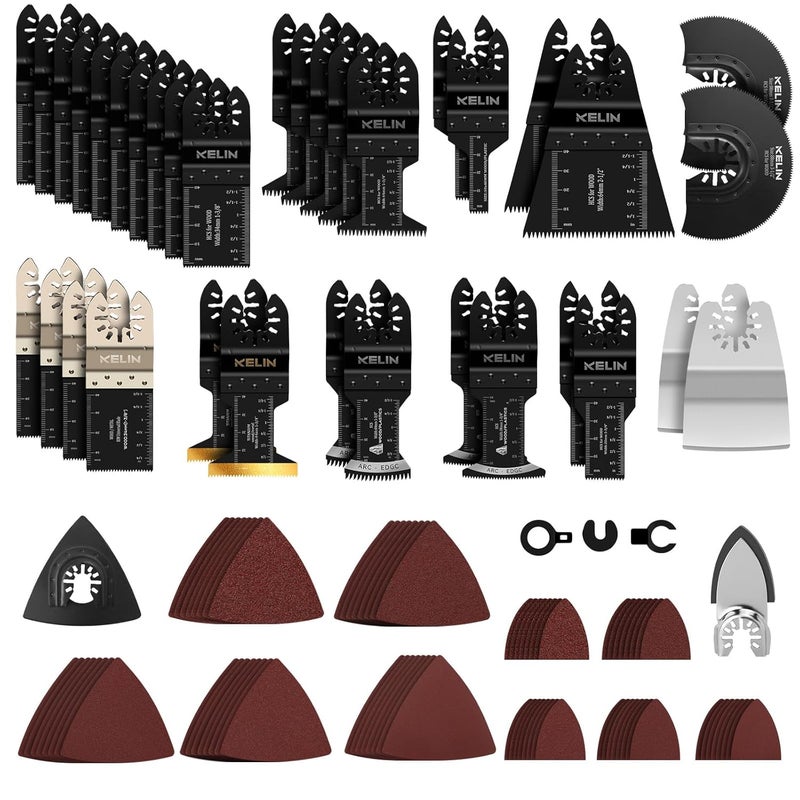 KELIN 120 PCS Multitool Blade Kits Cutting and Sandpaper Oscillating Tool Accessories Universal Oscillating Saw Blades, 11 Types Blades Compatible with Dewalt Bosch Dremel Milwaukee - Image 1